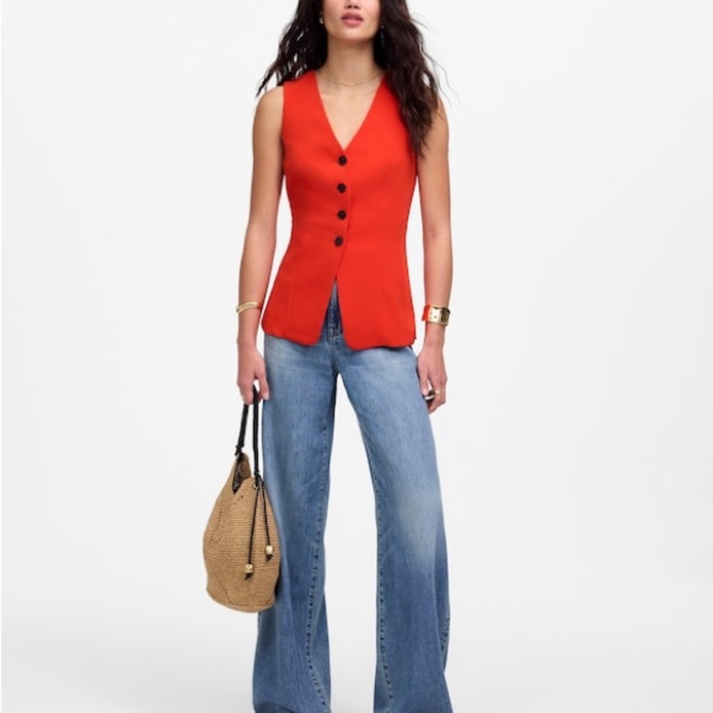 NWT Madewell Sleeveless Button-Up Vest Sz 4 Bright Flame